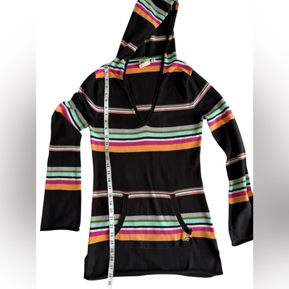 Roxy Hoodie Sweater M Black Multicolor Striped Long Sleeve Kangaroo Pocket Y2K - Picture 7 of 8